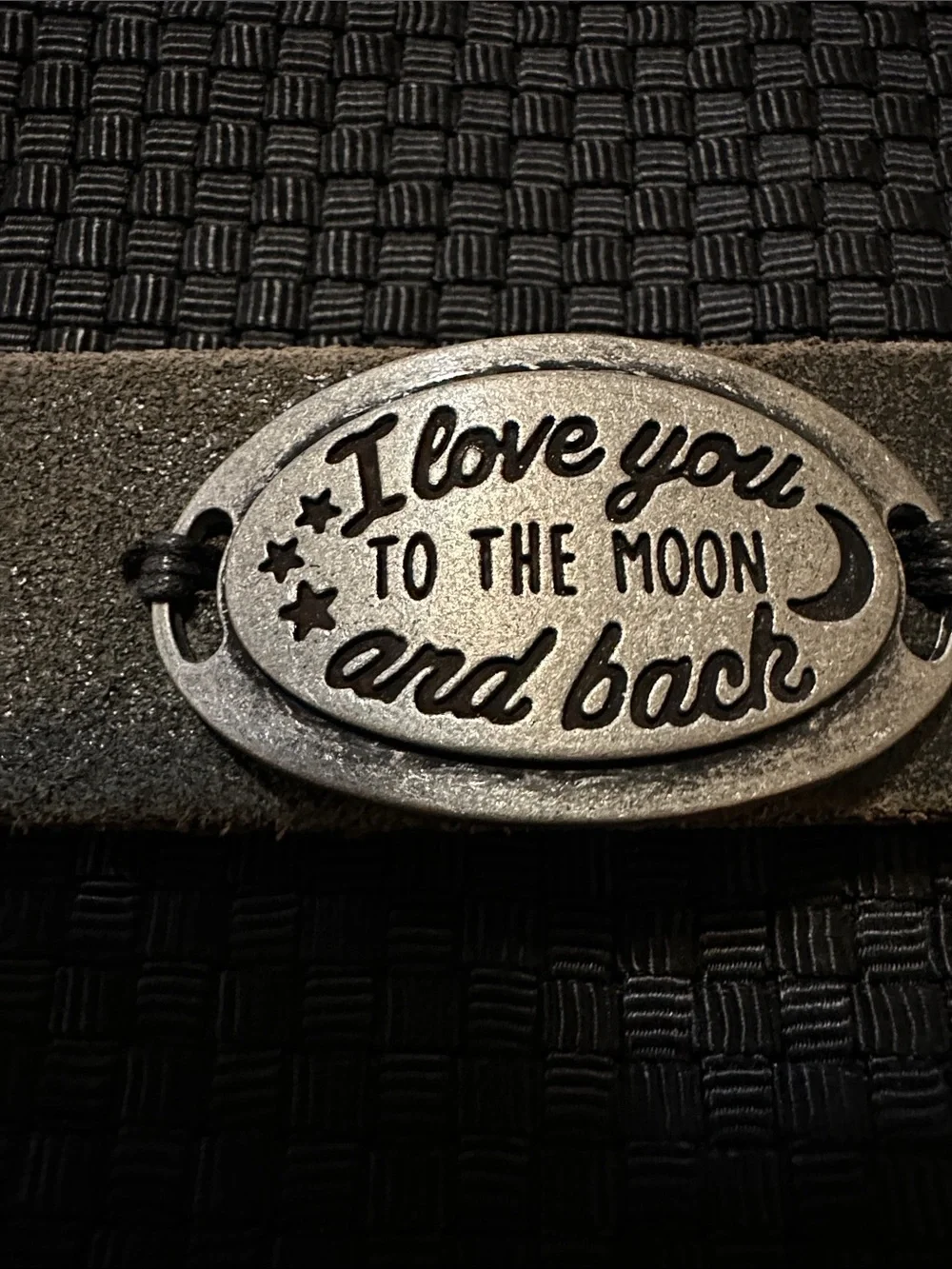 I Love You to the Moon and Back Black Leather Cuff  Bracelet Vintage  Look